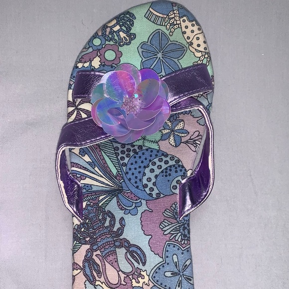 GAP Y2K 90s 80s Platform Purple Shimmer Rosette Sandals Women’s 7 Spring Summer - Picture 4 of 7